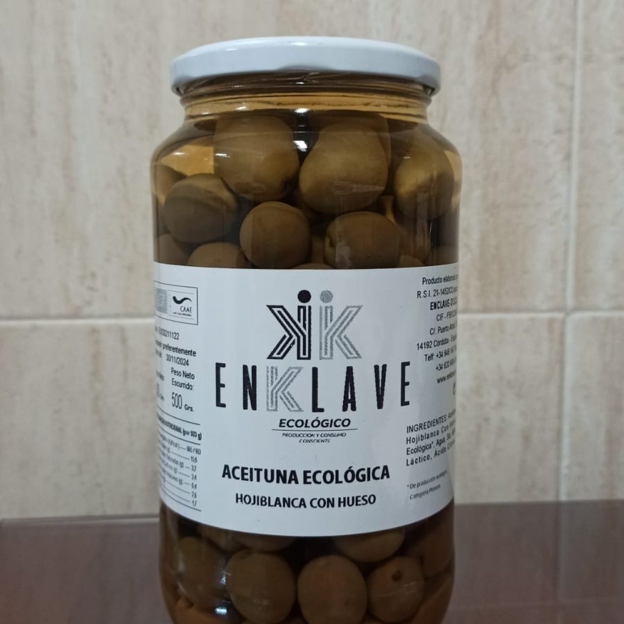 Aceitunas de mesa ecológicas "CASERAS PARTIDAS" (caja de 6 tarros) x (550 gr neto) "DE ANDALUCIA"